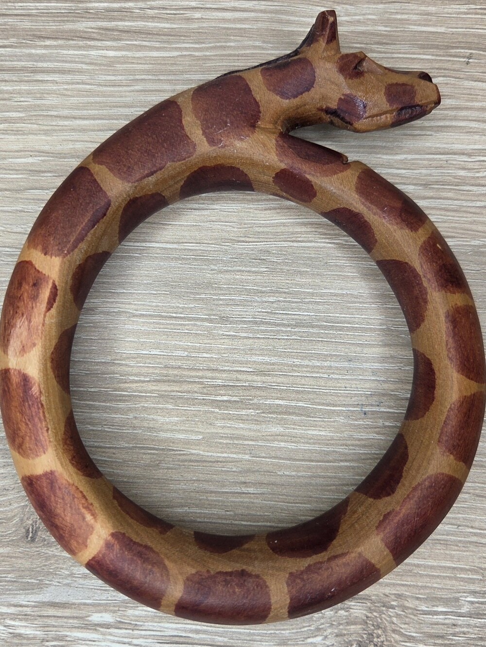 Hand Carved Wooden Giraffe Bangle Bracelet Safari Animal Artisan Boho